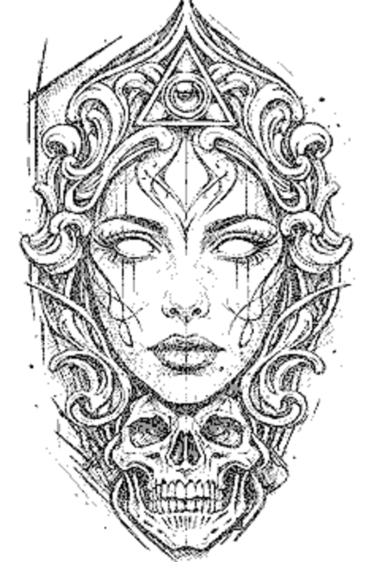 Mystical Queen and Skull - creatore-stencil-tatuaggi stencil