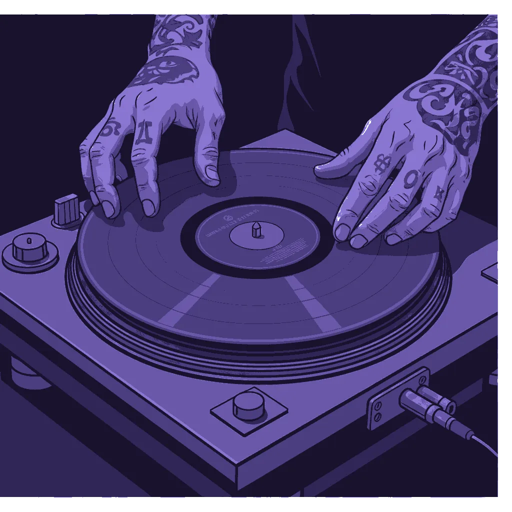 Tattooed DJ on Turntable - stencil-maker-danish stencil