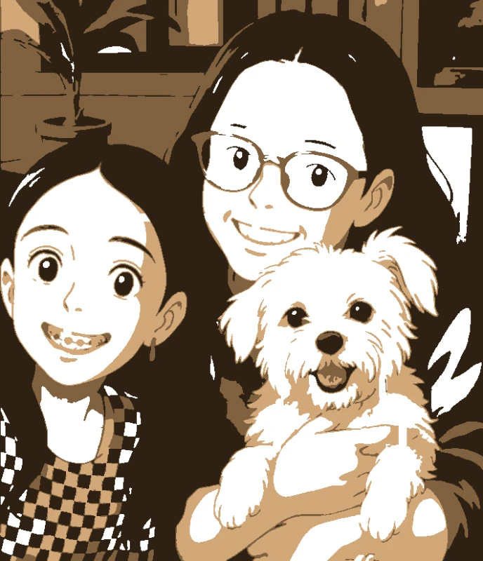 Mother and Daughter with Dog