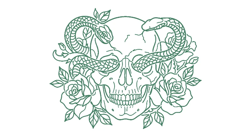Skull with Snakes and Roses - skull-stencil-maker stencil