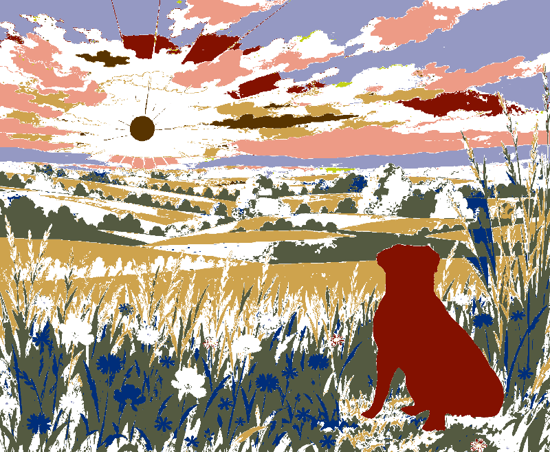 Dog Silhouette Sunset Field - cricut-stencil-maker stencil