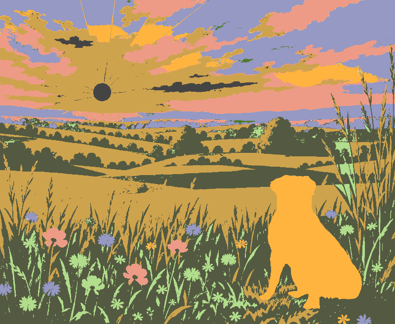 Dog Silhouette Sunset Field - cricut-stencil-maker stencil