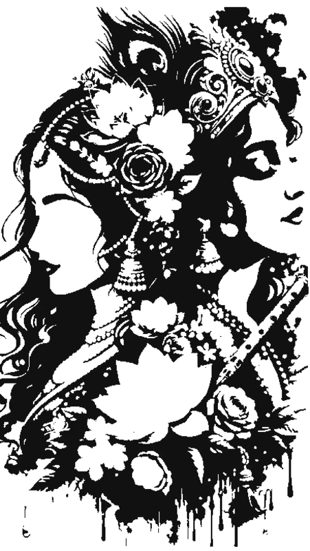 Radha Krishna Portrait: black cut areas with white connecting bridges