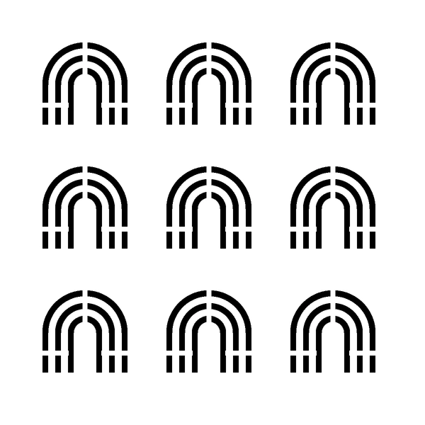 Deco Arches Decorative Wall Stencil: black cut areas with white connecting bridges
