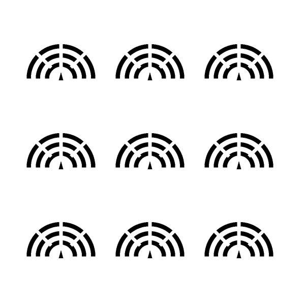 Deco Fans Decorative Wall Stencil: black cut areas with white connecting bridges
