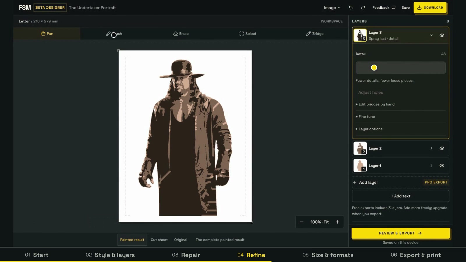 Completed three-layer Undertaker stencil in the beta designer
